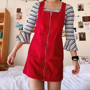 F21 Red Denim Overall Dress
